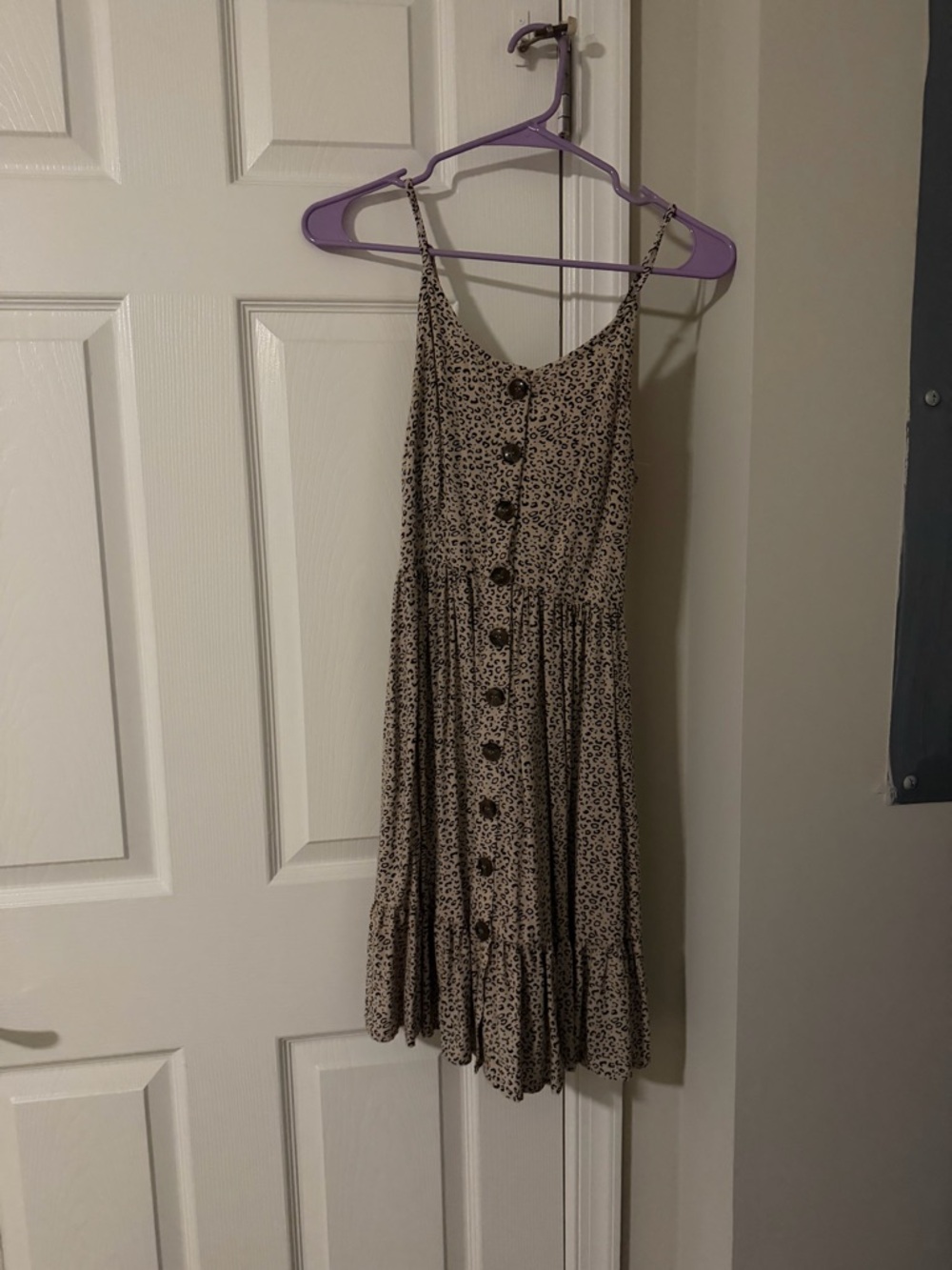 Bershka Beige Printed Button-Front Mini Dress